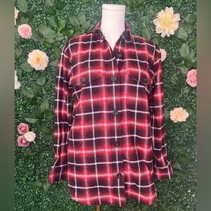 Eddie Bauer Red and Black Plaid Fleece Lined Shacket